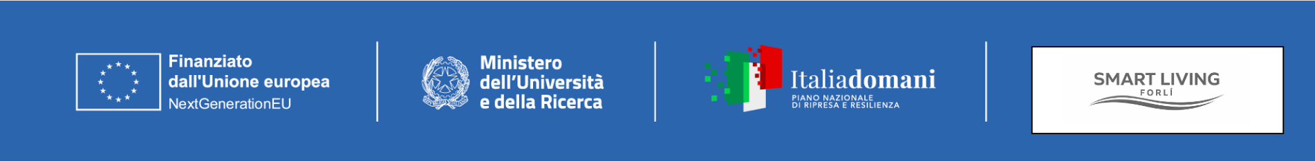Finanziato dall'Unione europea — NextGenerationEU · Ministero dell'Università e della Ricerca · Italia Domani PNRR · Smart Living Forlì